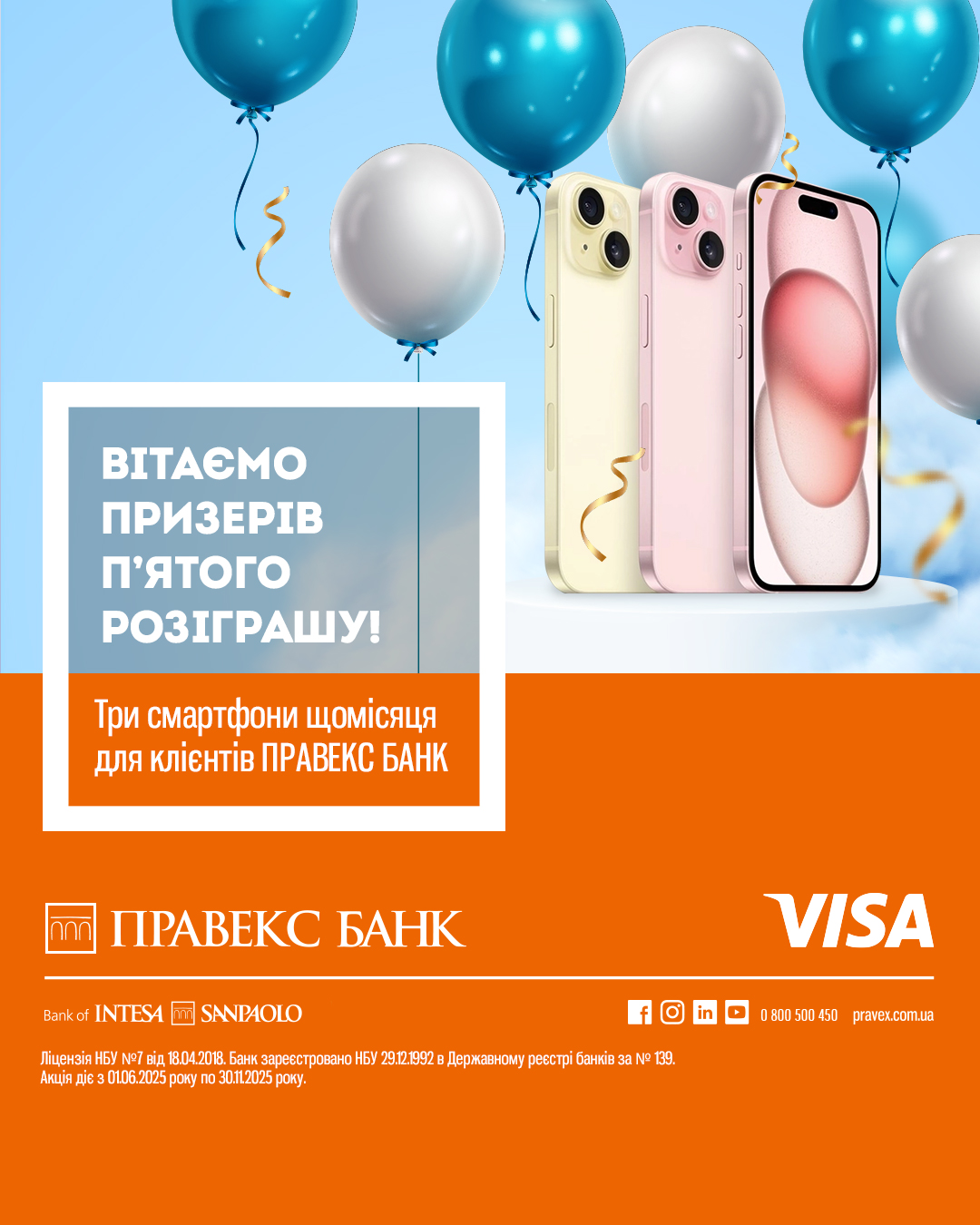 Congratulations to the winners of the fifth drawing of the PRAVEX BANK and Visa Promotion: iPhone 15 is looking for its owner